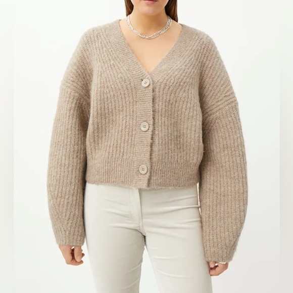 Weekday Hilevi Willow Tan Women's Sweater Cardigan S Balloon Sleeve Oversized - Picture 4 of 14